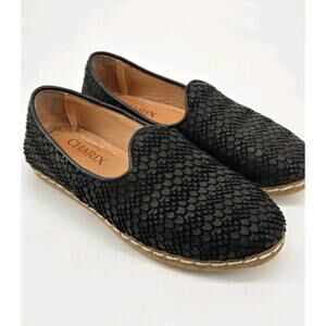 Charix Wild Black Artisan Leather Snakeskin Embossed Slip On Ballet Flat US Sz 5